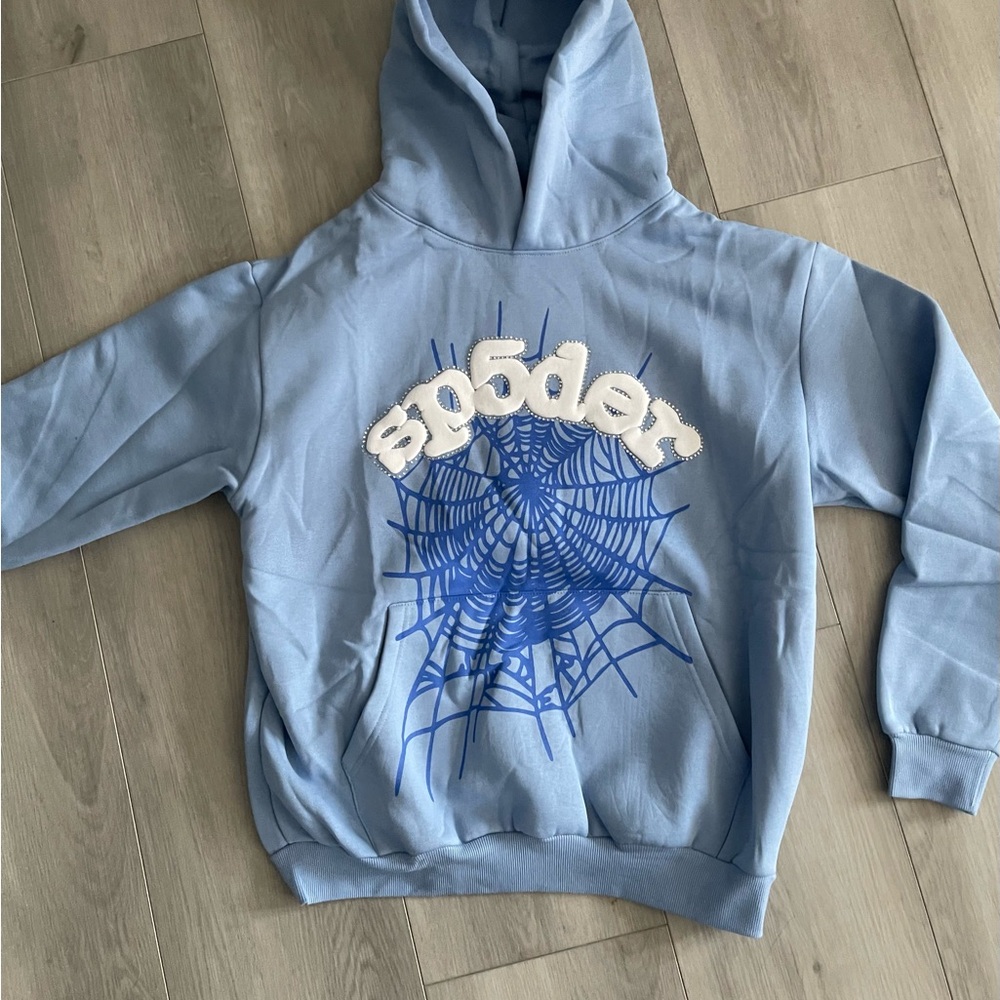Light Blue Rhinestone Spider Hoodie
